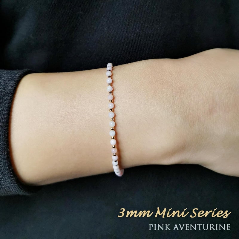 Morchic 3mm Tiny Beads Natural Gemstone Bracelet for Women, Adjustable 7.1" Energy Gem Charm Jewelry, Dainty Handmade Birthday Gift - Image 4
